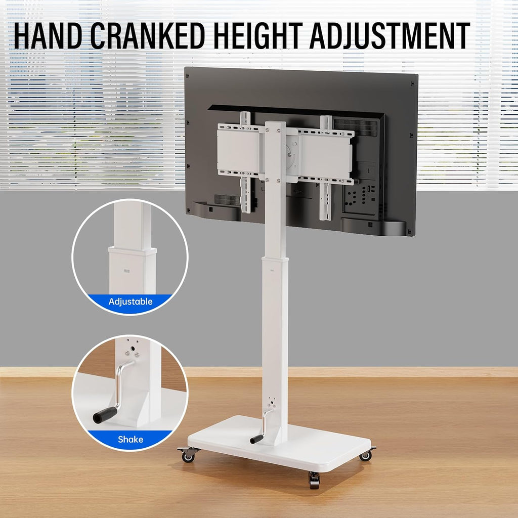 Mobile TV Cart with Handle Stepless Lift,Rolling TV Stand for 42-75inch TVs with 90 Rotating,Portrait to Landscape,Height Adjustable TV Stand with Wheels Holds up to 110lbs,Max VESA 600x500mm (White)
