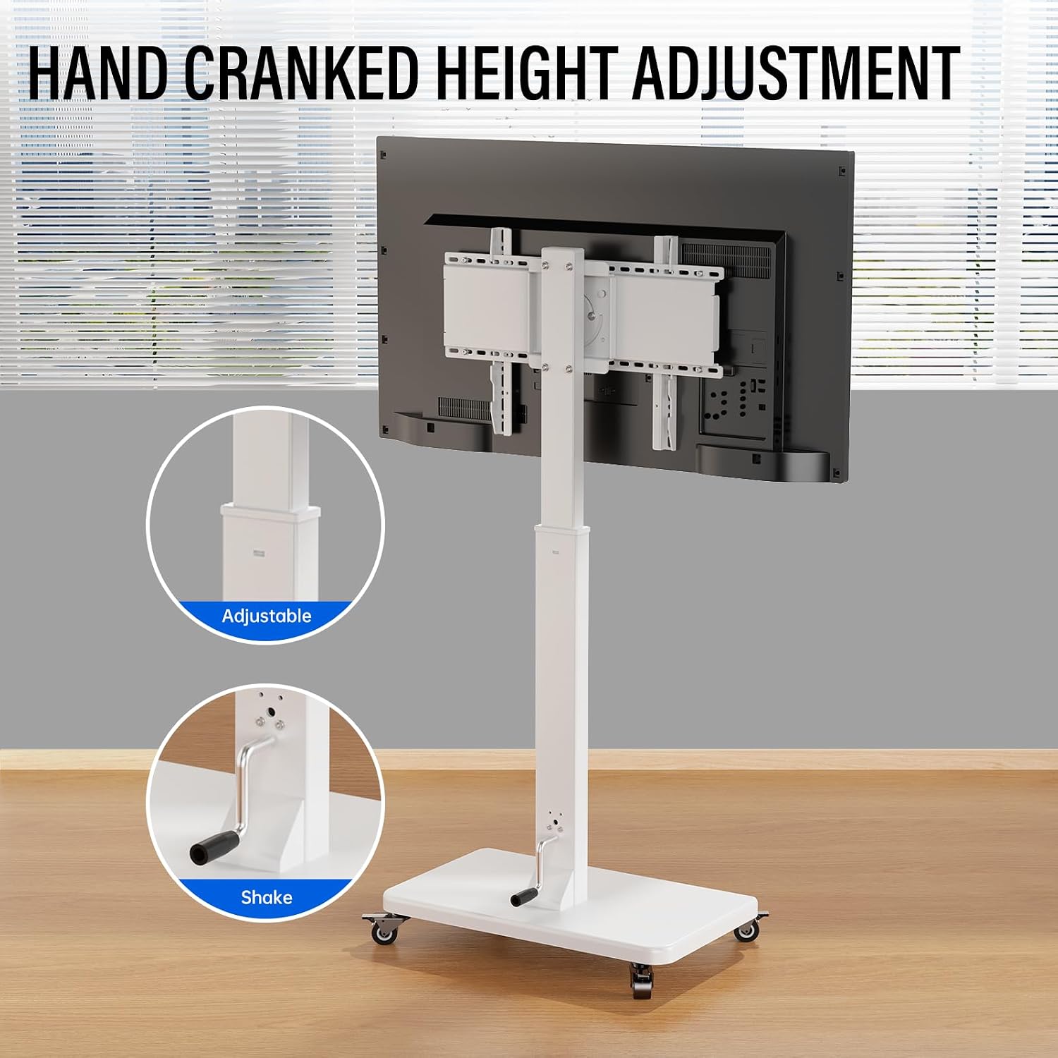Mobile TV Cart with Handle Stepless Lift,Rolling TV Stand for 42-75inch TVs with 90 Rotating,Portrait to Landscape,Height Adjustable TV Stand with Wheels Holds up to 110lbs,Max VESA 600x500mm (White)