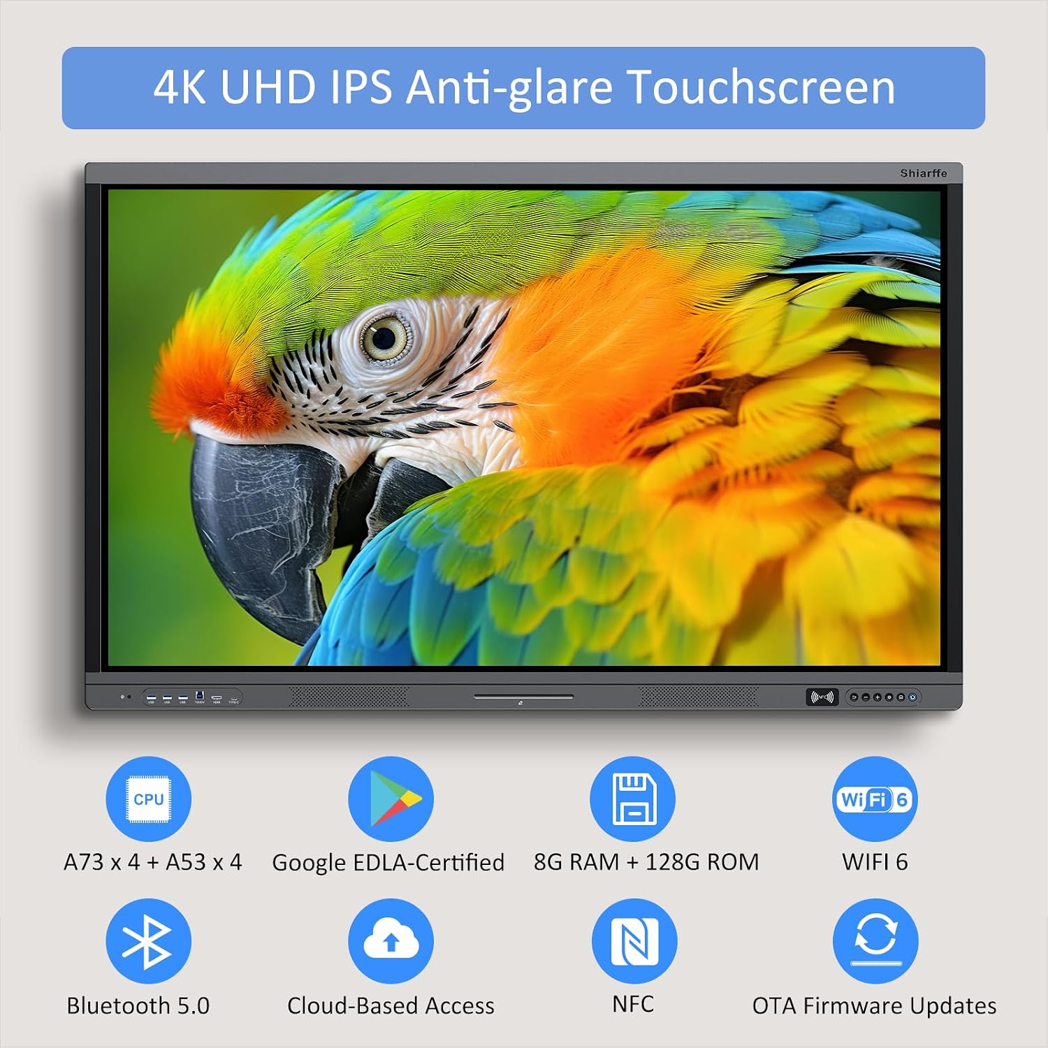 Shiarffe X5 Smart Board 55 Inch 4K Interactive Whiteboard 8GB RAM + 128GB Storage, All-in-One Touchscreen Monitor Built-in Speaker for Classroom Hybrid Work (Board Only)