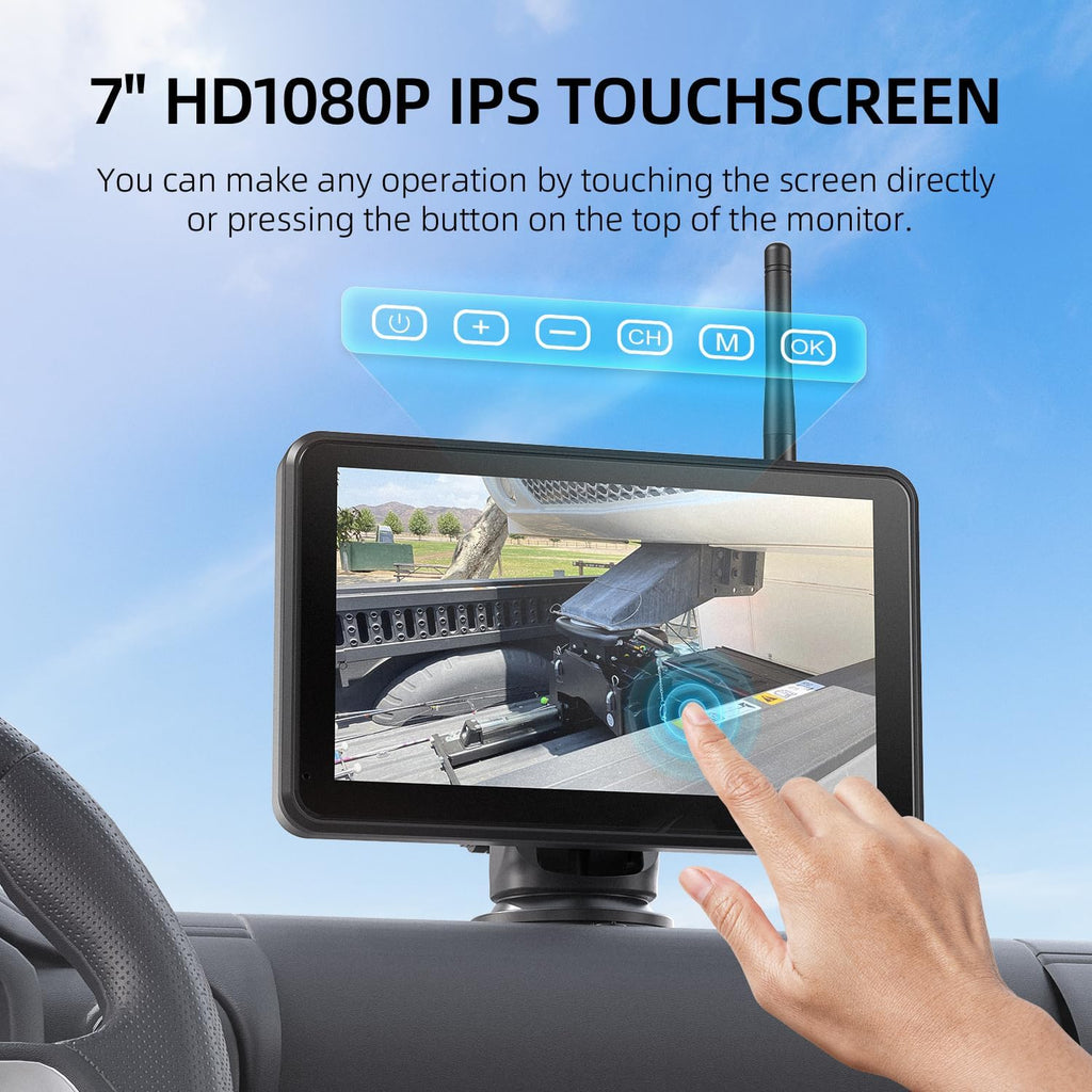eRapta Magnetic Solar Wireless Backup Camera: HD1080P 7' Touchscreen Portable with DVR, BSD, 1-Min Install-Free IR Night Vision Hitch Backup Camera for Trailer/Truck/Small RV/Camper/Tractor-AWTCM701