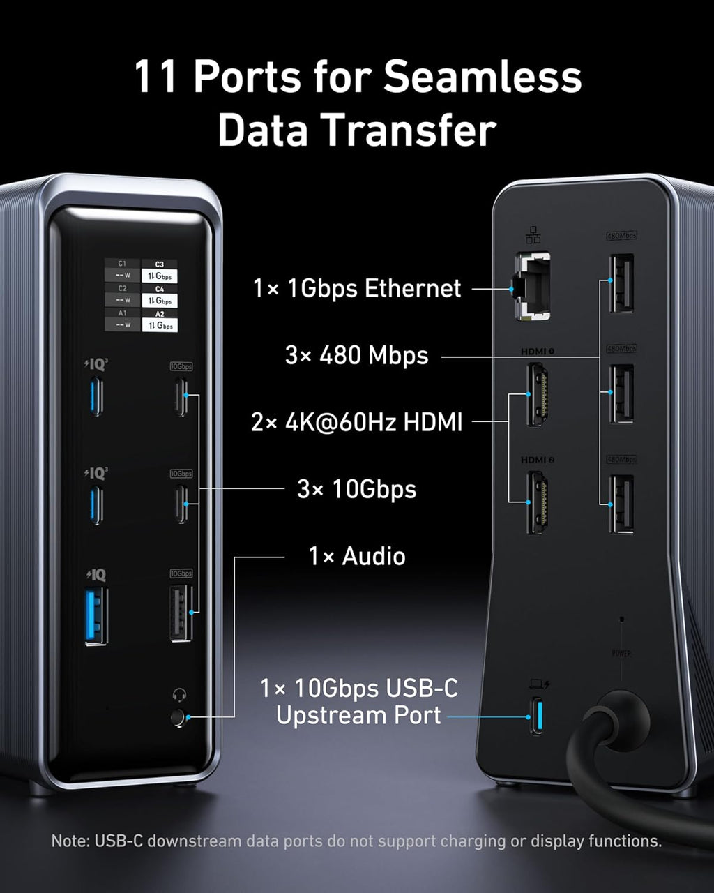 Anker Prime Docking Station, 14-Port with 160W Max Output, 10Gbps Fast Data Transfer, Real-Time Smart Interface, Audio and Ethernet Ports, Dual 4K Displays for Dell, HP, Lenovo and More