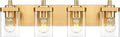 Bathroom Light Fixtures, 25' Brushed Gold Vanity Light, 4-Light Modern Wall Sconces with Square Clear Glass Shade, Vanity Lighting Fixtures Over Mirror, VL194-BG-4