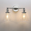 Phansthy 2-Light Wall Sconce Industrial Dual-Light Wall Light with Dual 7.3 Inch Cone Glass Lampshade (Chrome)
