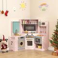 GLACER Corner Wooden Play Kitchen with Real Lights & Sounds, Pretend Kids Kitchen Playset with Trash Bin, Accessories, Dishwasher, Microwave Oven, Cooking Play Set for Toddlers Ages 3+ (Pink)