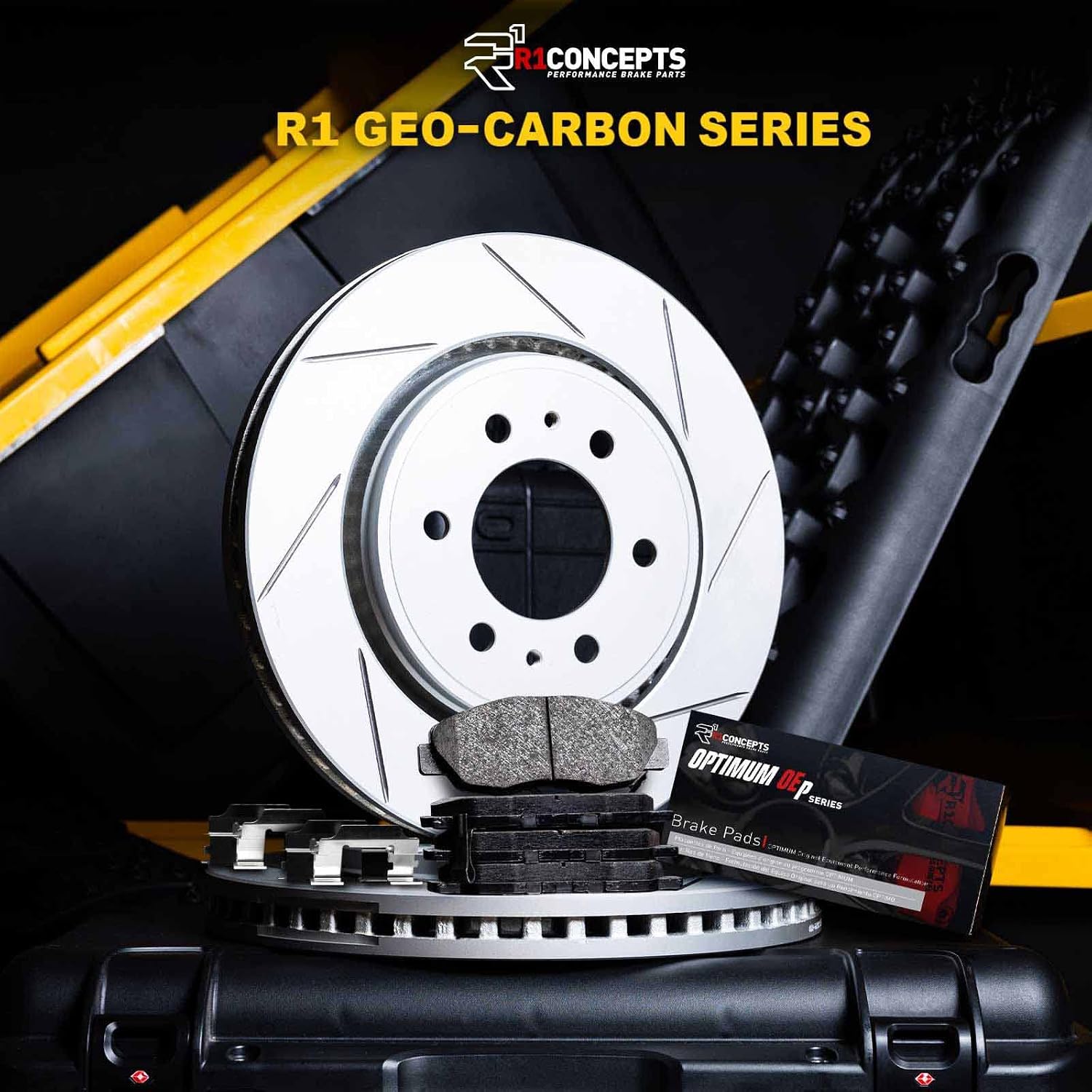 R1 Concepts Front Brake Kit Fits 2006-2011 Honda Civic| Optimum Oep Pads, Slotted Rotors| Hardware| 10.3' Front
