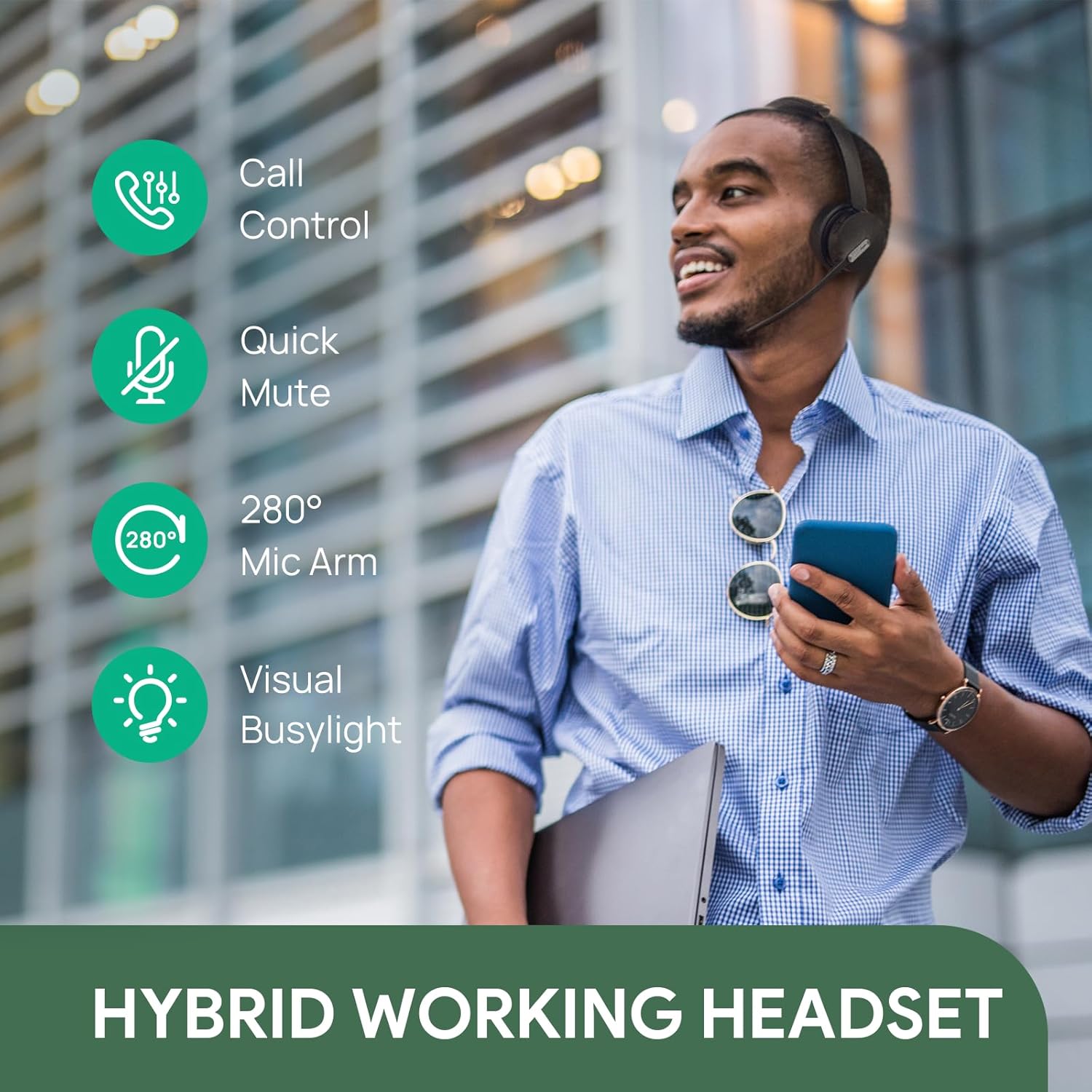 Yealink WH64 Hybrid Wireless Headset with Mic for Work, Mono Headset with Charge Stand, Bluetooth & DECT Dongle for PC/Computer/IP Phone/Cell Phones, Teams, Zoom, 492 ft Range, 26H Talk Time