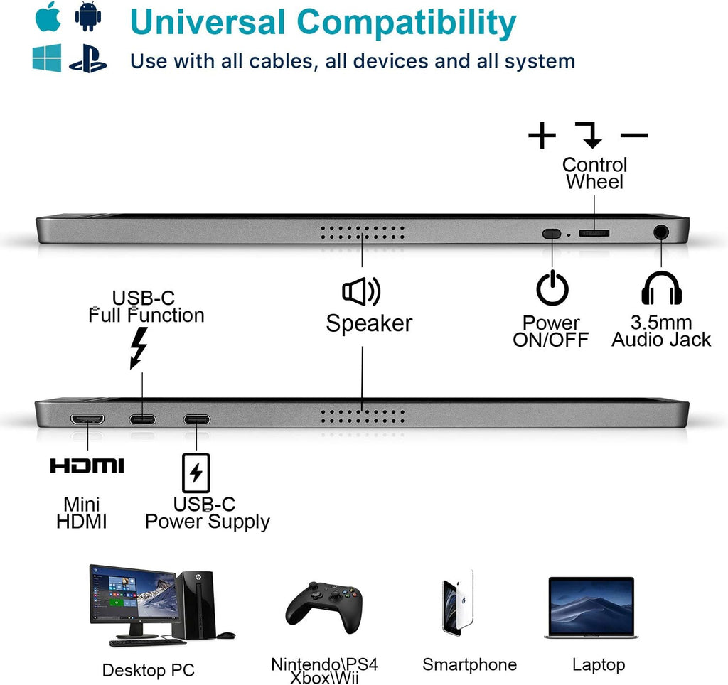 KYY 15.6'' Portable Monitor Bundle [K3 Grey & K3-2 Black] 1080P FHD USB-C Laptop Computer Display HDR IPS Gaming Monitor w/Smart Cover & Dual Speakers, for Laptop PC Phone PS4 Xbox Switch