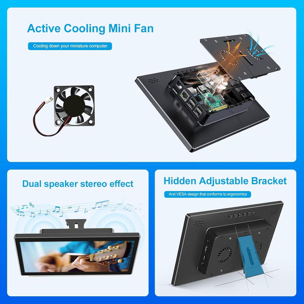 10.1 Inch Touchscreen for Raspberry Pi,5-Point 1920 * 1200 IPS touchscreen Portable Monitor with HDMI Interface Dual-Speaker for Raspberry Pi 5/4B/3B+/3B/B+ Jetson Nano Win11/10/8/7(black inky)