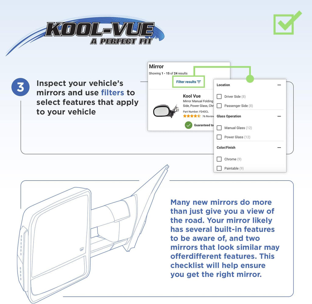 Kool Vue Mirror Compatible With Acura RDX 2007-2012, Paintable, Power, Heated, Manual Folding, Passenger Side