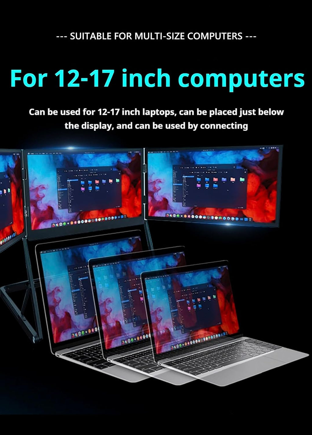 Laptop Screen Extender Triple Monitor Mount Stand Triple Screen Laptop Monitor Extender, Portable 3 Screen Display with Single USB-C for Laptops,Foldable Aluminum Multi-Monitors (1 Pcs)