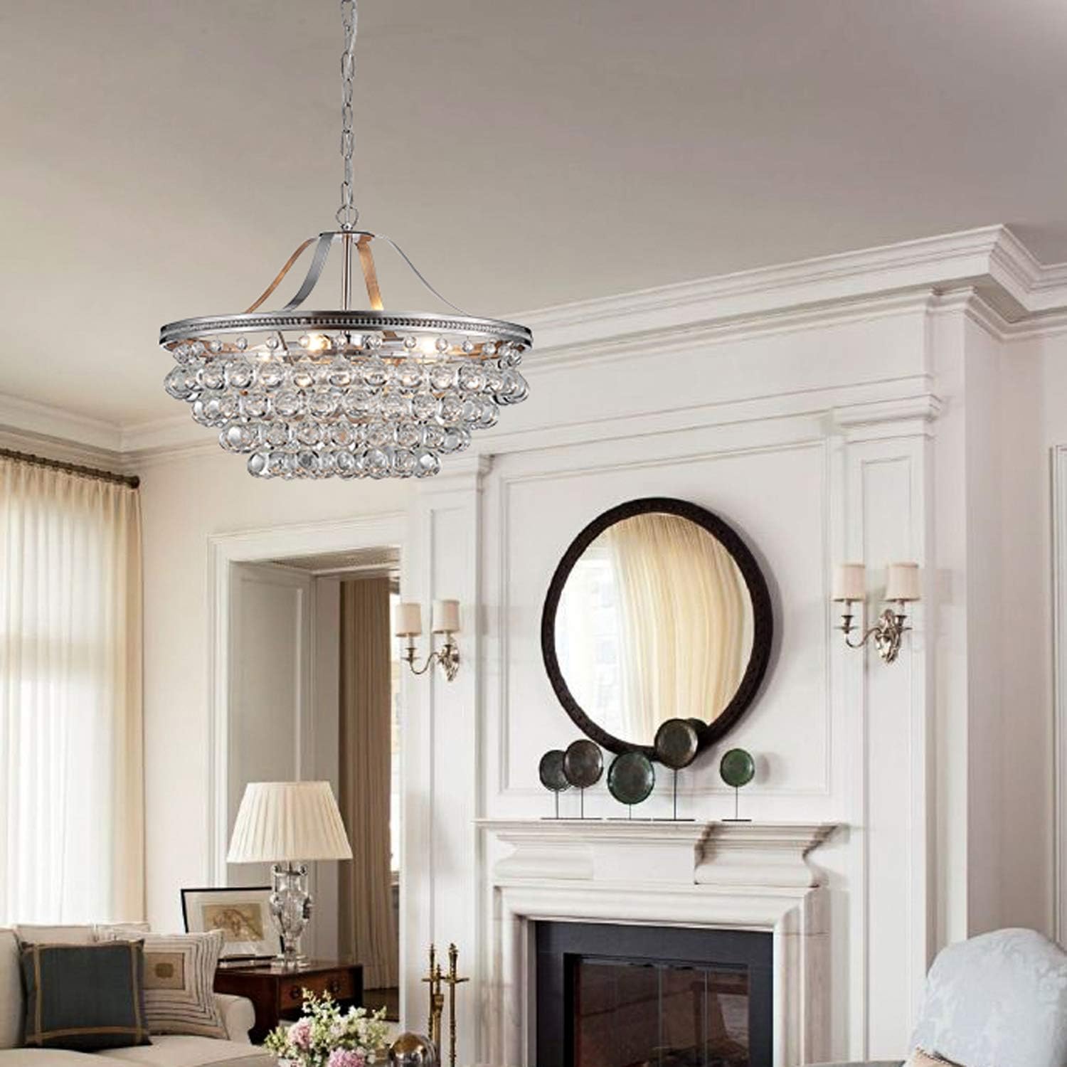 Saint Mossi Silver Crystal Chandelier for Dining Room, Modern K9 Crystal Raindrop Chandelier Lighting Fixture, Chrome Pendant Lamp for Bedroom Livingroom, 5 E12 Bulbs Required, H16 X D20