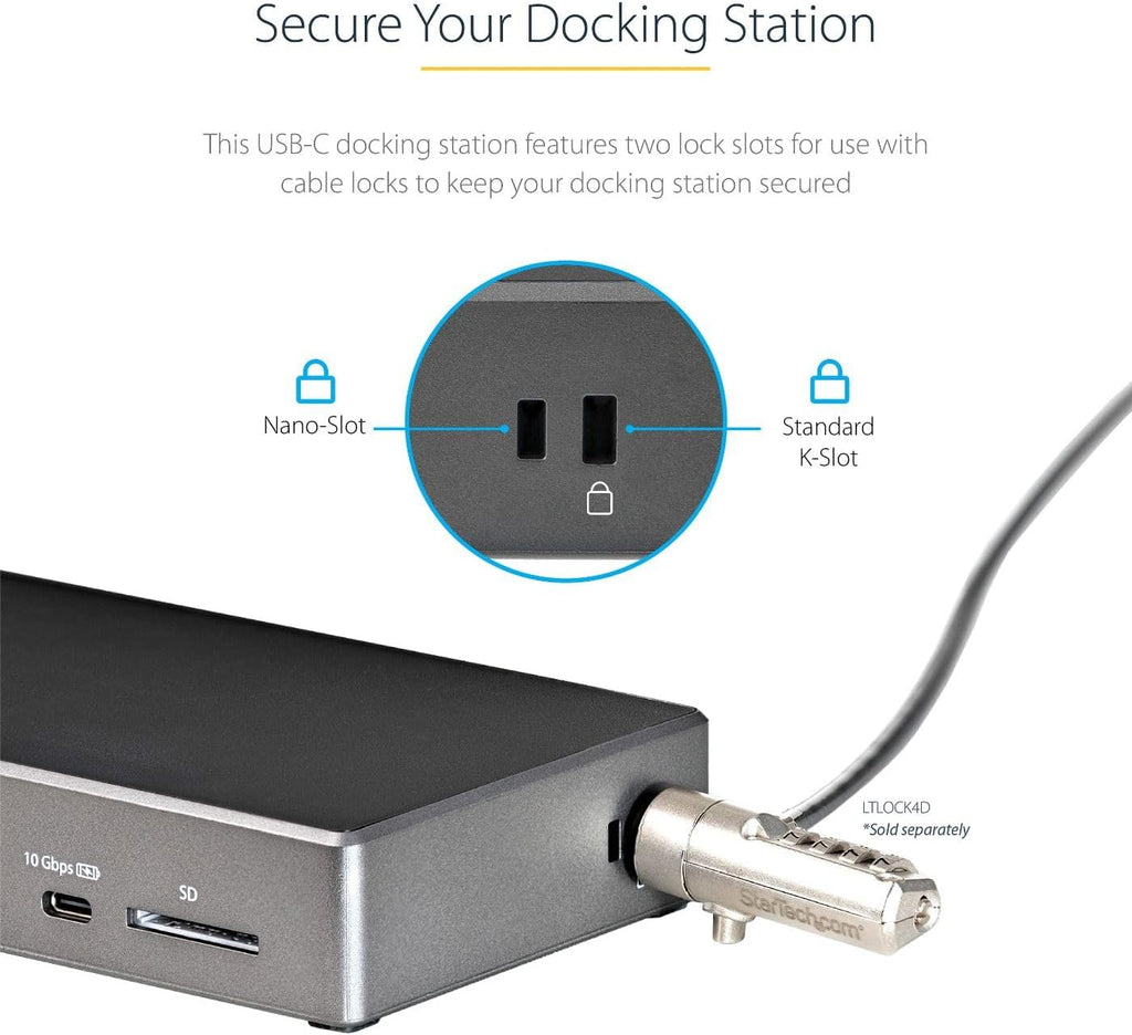 StarTech.com USB C Triple 4K Monitor Docking Station - 100W Power Delivery - DP 1.4 Alt Mode & DSC, 2 DisplayPort/HDMI 2.0-6 USB (2 at 10Gbps), SD - Windows/Chrome (DK31C2DHSPD) - Black & Space Gray