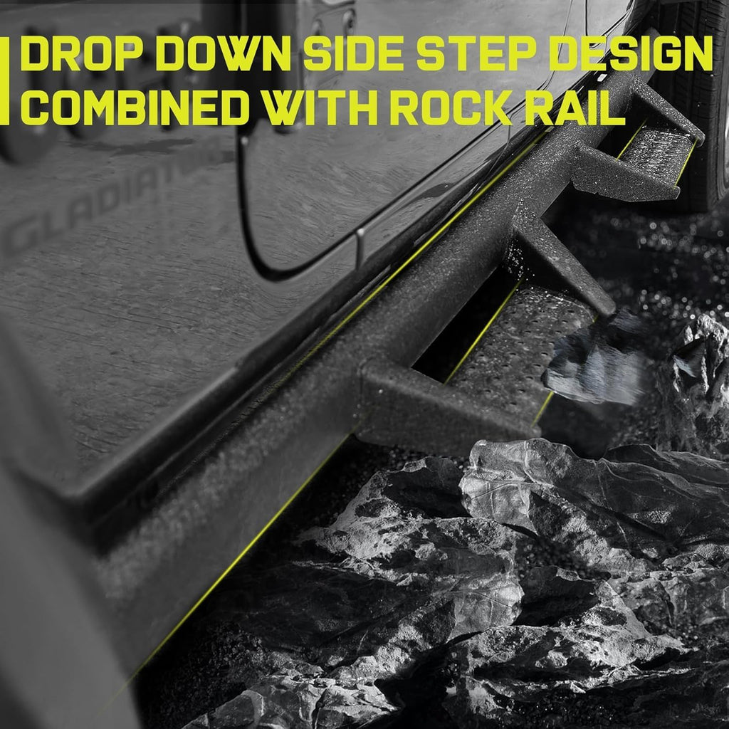 BINARY STAR Curve Design Running Boards Compatible with Vehicle 2020-2026 Jeep Gladiator Jt 4 Door, Rock Rails Sliders Drop Down Side Steps Made with Carbon Steel.