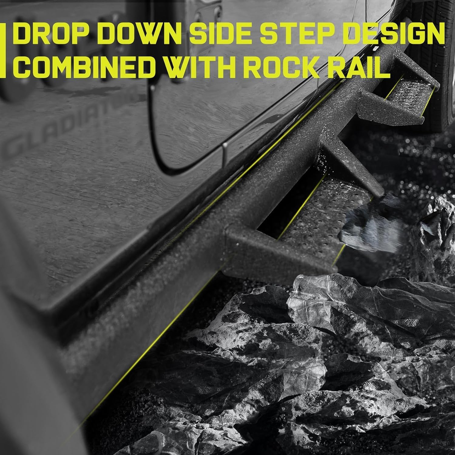 BINARY STAR Curve Design Running Boards Compatible with Vehicle 2020-2026 Jeep Gladiator Jt 4 Door, Rock Rails Sliders Drop Down Side Steps Made with Carbon Steel.
