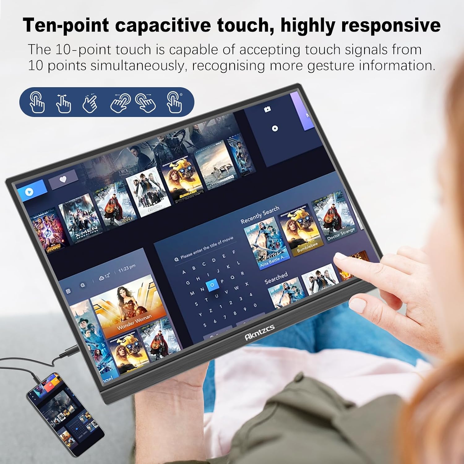 Touch Screen Portable 16 Inch Full HD 1920 x 1200P HDMI USB Type-C Touchscreen Monitor HDR Eye Care, 300cd/, Plug&Play, Portable for Laptop/PC/PS4/Xbox/Phone/Ras Pi