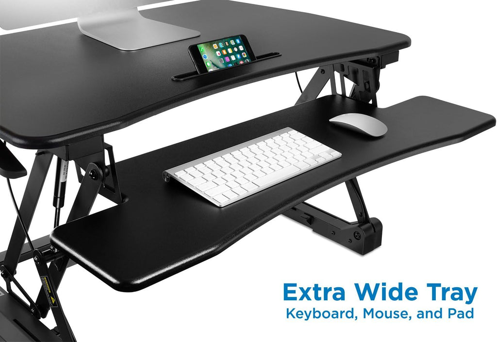 Mount-It! 35.5' Standing Desk Converter with Keyboard Tray – Adjustable Sit Stand Desk Riser for Dual Monitors – Dual Gas Spring Height Adjustable Desktop Workstation Topper – Black
