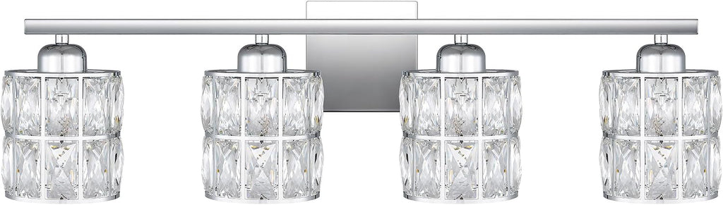 Quoizel Gibson Bath Vanity Lights, 30 Inch 4-Light Polished Chrome Bathroom Lighting Fixtures Over Mirror, Clear Beveled Crystal Shade, Contemporary Wall Mount Light for Bathrooms, Kitchen or Hallway