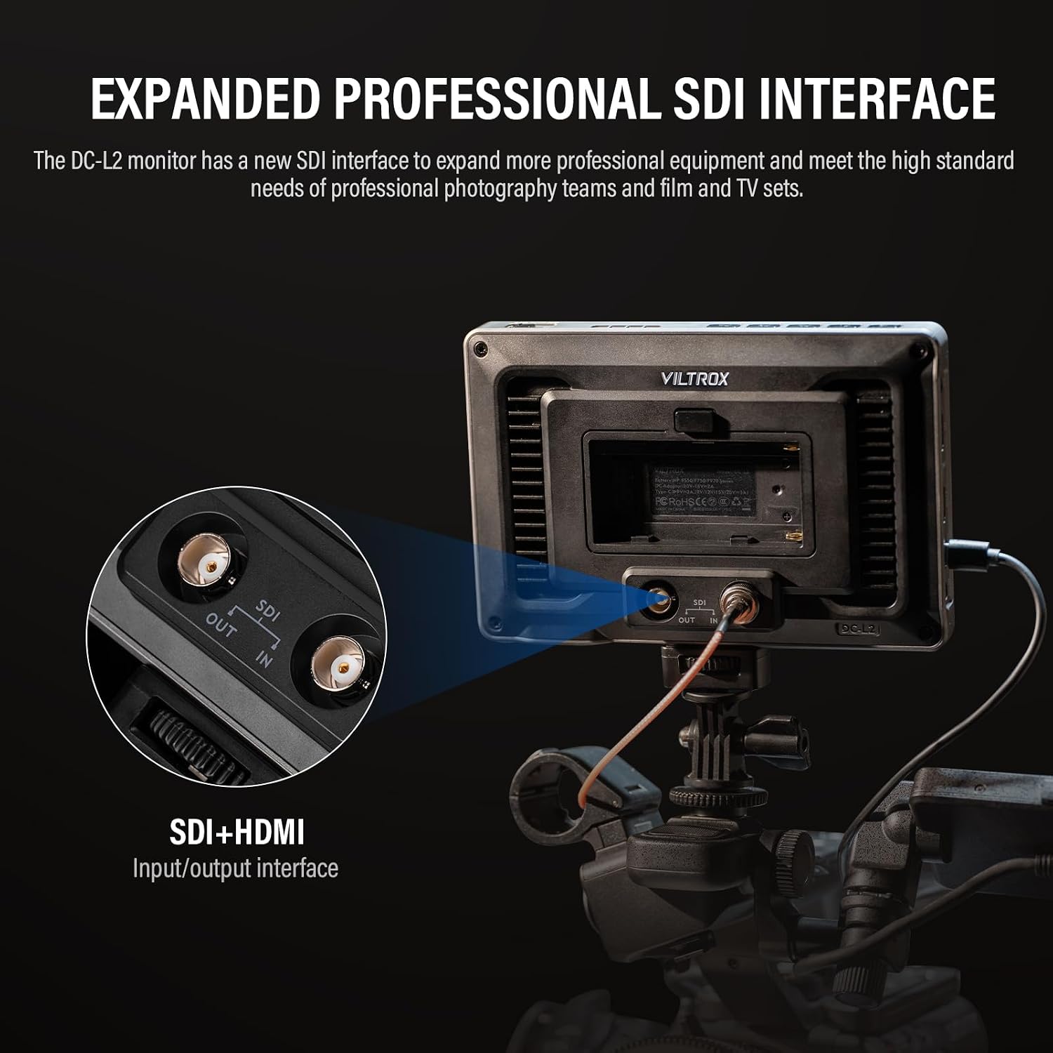 VILTROX DC-L2 7' Camera Field Monitor, HDMI 3G-SDI Input/Output, 1280x800 4K 30Hz DSLR Video External Touchscreen with 3D LUT, Waveform, False Color, Sunshade Hood, Battery for Sony Canon Nikon Fuji