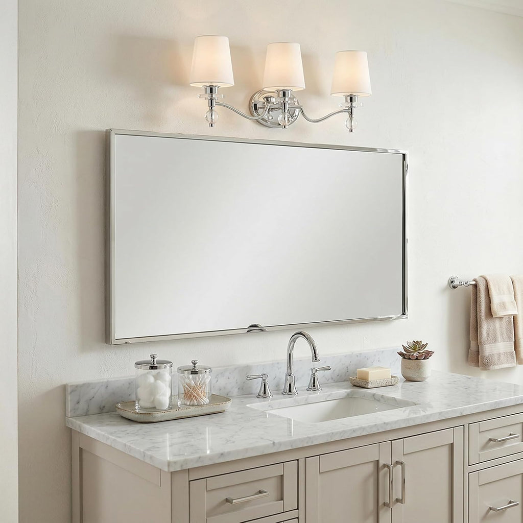 Quoizel Hollister 23' 3-Light Vanity Light, Polished Chrome Bathroom Fixture, Opal Etched Glass Shades, Classic Wall Mount for Over Mirror
