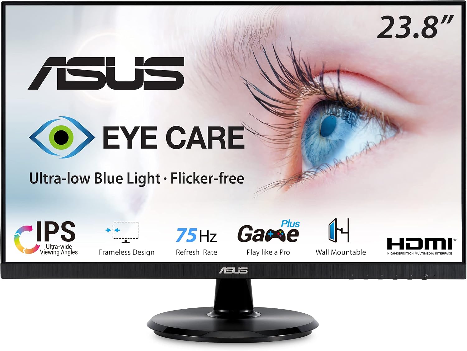 ASUS ZenScreen 15.6' 1080P Portable Monitor (MB16ACV) - Full HD, IPS, Eye Care, Flicker Free & VA24DQ 23.8' Monitor, 1080P Full HD, 75Hz, IPS, Adaptive-Sync/FreeSync, Eye Care