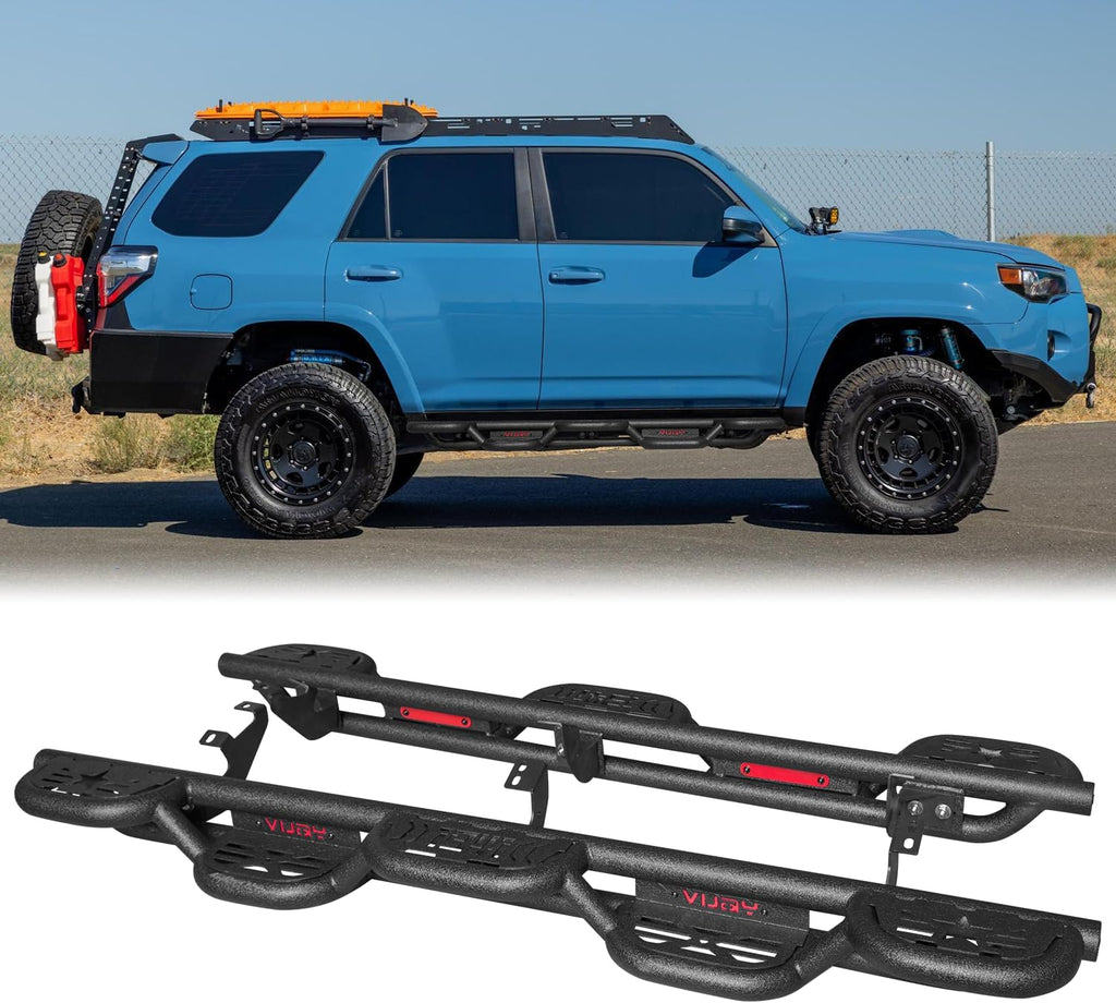 Side Step Running Boards Compatible with 2010-2024 Toyota 4Runner Trail Edition & 2014-2024 4Runner SR5/TRD Pro, Rail Nerf Bars,Blakc&Red(Powder Coated)