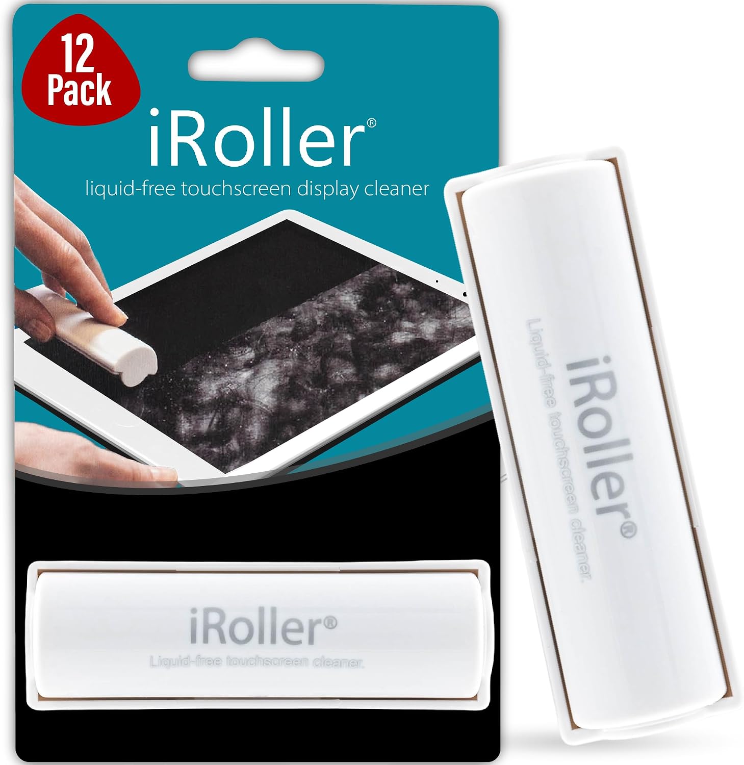 Screen Cleaner by iRoller - Pack of 12 - No Need for Spray or Wipes, Liquid Free - Reusable & Washable -Portable iPad Screen Cleaner for Touchscreen- Ideal for Smartphone, MacBook, Monitor - 3.5'