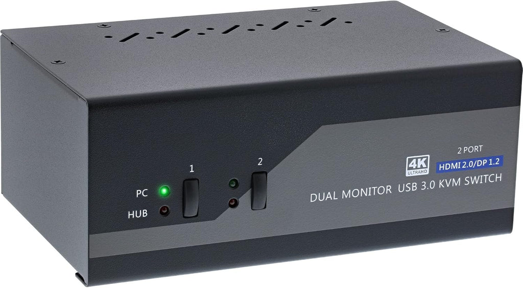 InLine KVM Desktop Switch, 2-Gang Dual Monitor, Displayport + HDMI, 4K, USB 3.0, Audio