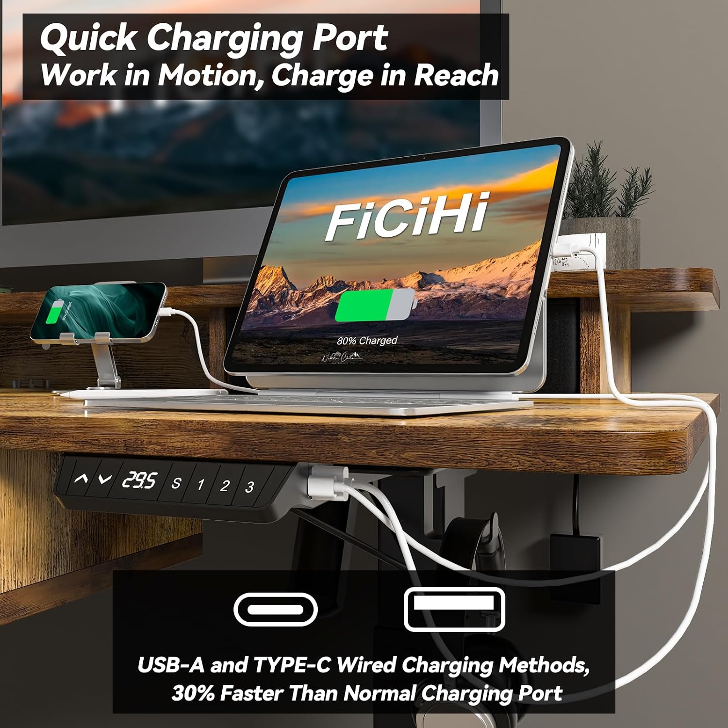 FiCiHi Adjustable Height Standing Desk with 4 Drawers,48 x 30 inches Electric Sit Stand Home Office Desk with Two Tiers, 3 Memory Presets, Monitor Stand Riser, USB A/C Charging Port