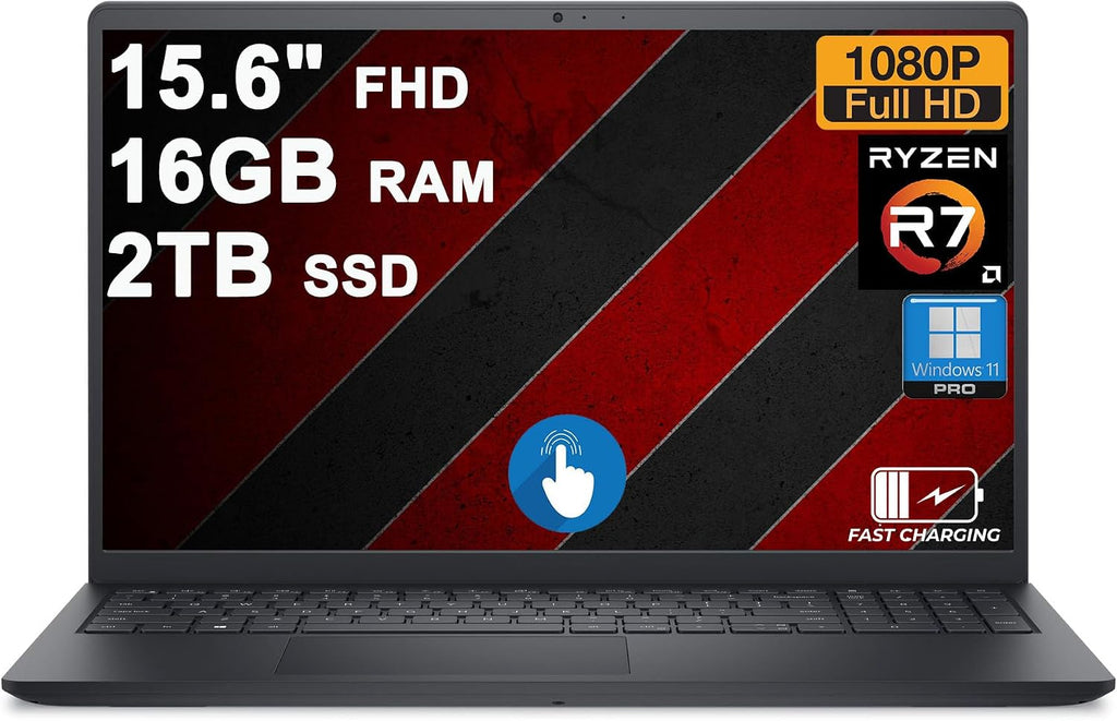 Dell 15 Business Laptop 15.6' FHD Anti-Glare Touchscreen AMD 8-core Ryzen 7 7730U 16GB RAM 2TB SSD Type-C ExpressCharge Long-Lasting Battery Win11Pro