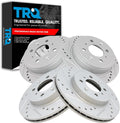 TRQ Performance Front and Rear Brake Rotor Set G Coated Drilled and Slotted Vented Solid Compatible with 1990-1994 Acura Integra