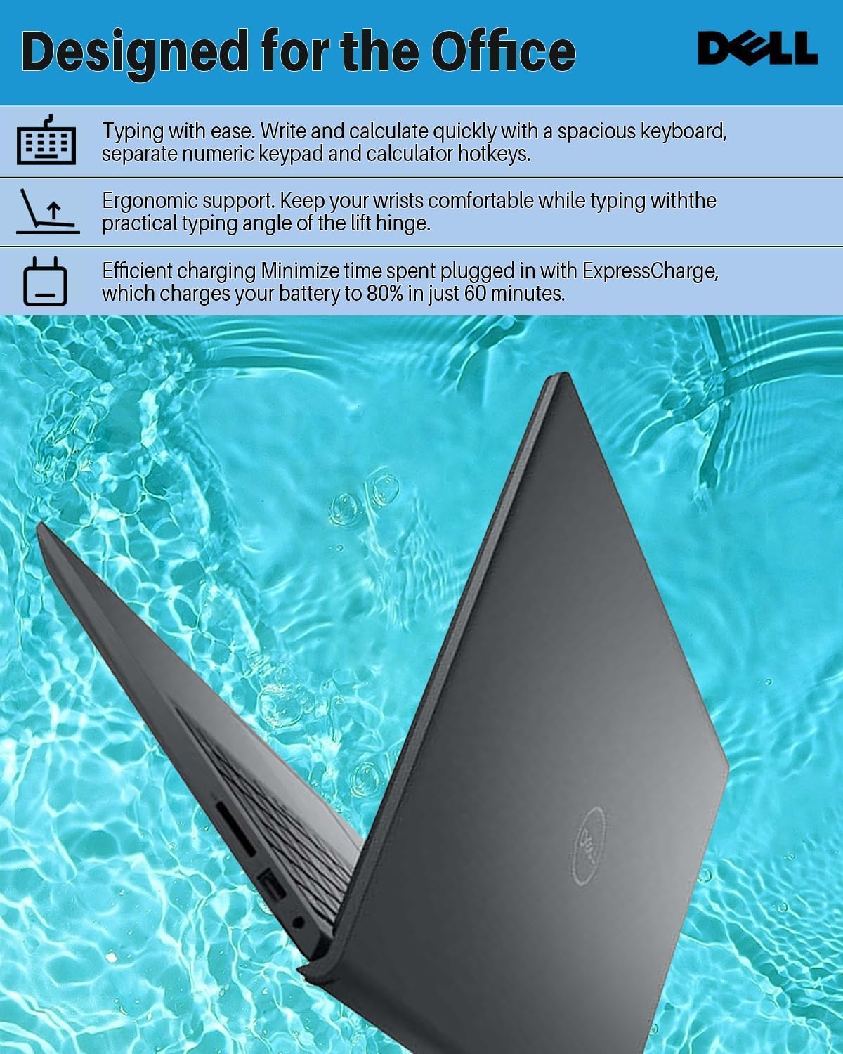 Dell Inspiron 15 3520 Business Laptop, 15.6 Inch FHD Touchscreen, Intel Core i5-1155G7, 8GB RAM, 256GB SSD, Windows 11 Pro, Numeric Keypad, Webcam, Wi-Fi, Bluetooth, Carbon Black