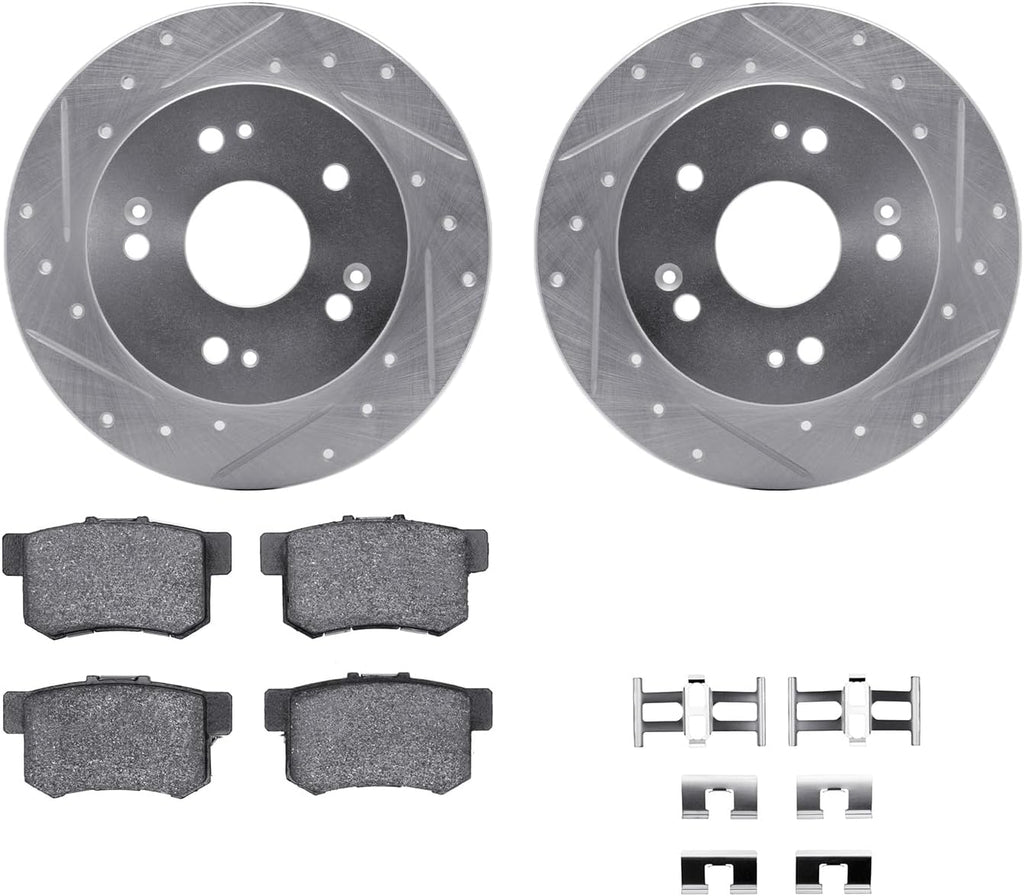R1 Concepts Rear Brake Kit Fits 2006-2011 Acura CSX; 2013-2015 Acura ILX; 1997-2001 Honda Prelude; 2006-2015 Honda Civic| Performance Sport Pads, Drilled Slotted Rotors| Hardware| 10.2' Rear