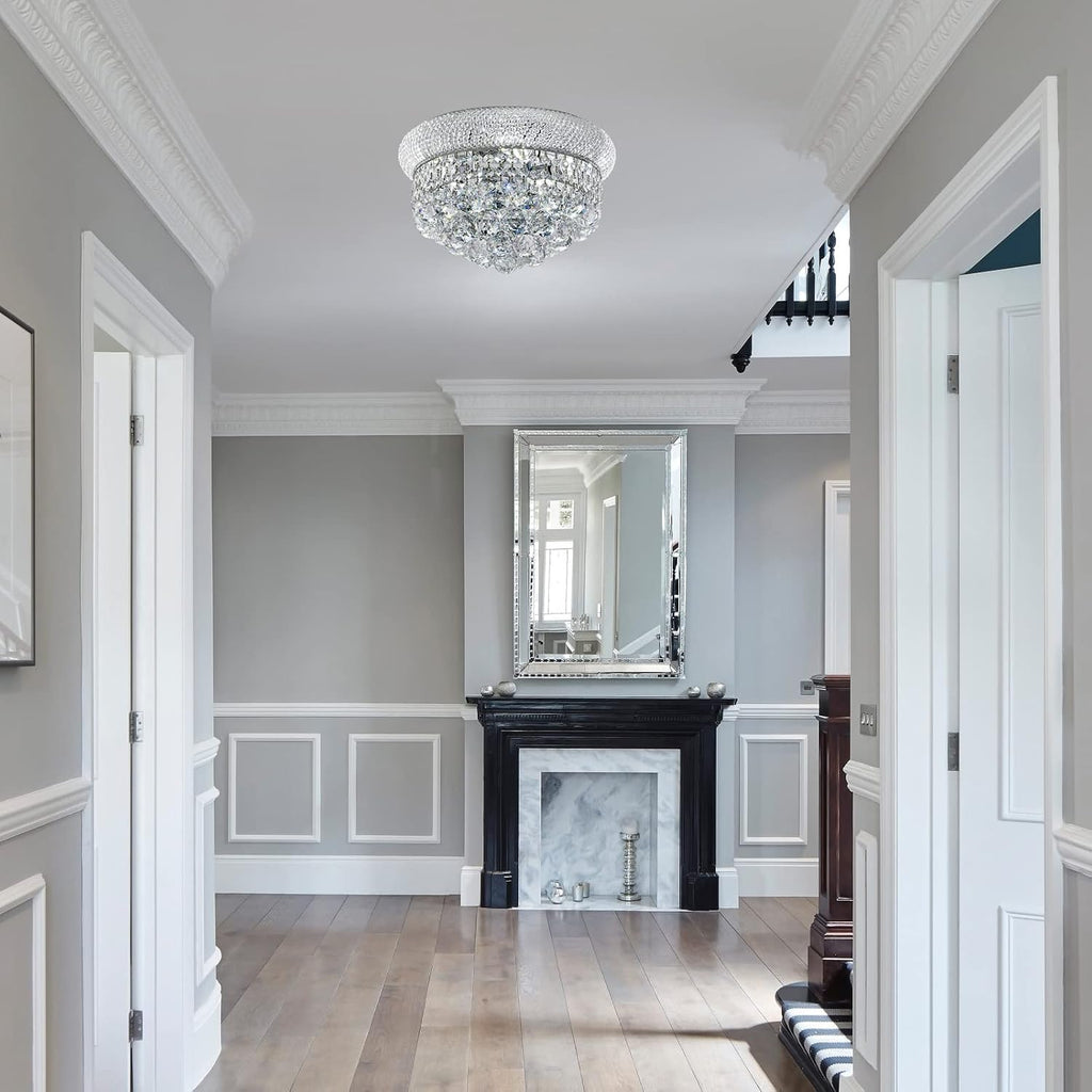 5 - Light 14' Crystal Flush Mount Chandelier Ceiling Light Fixture for Bathroom Hallway Entryway Closet Bedroom Laundry Chrome Finish