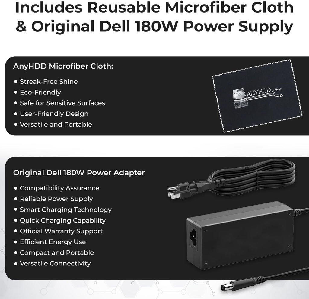 Dell WD19TBS Thunderbolt Docking Station with 180W AC Power Adapter (130W Power Delivery) Dell Docking Station + HDMI Cable + DisplayPort Cable + Thunderbolt Cable + Microfiber Cloth Included