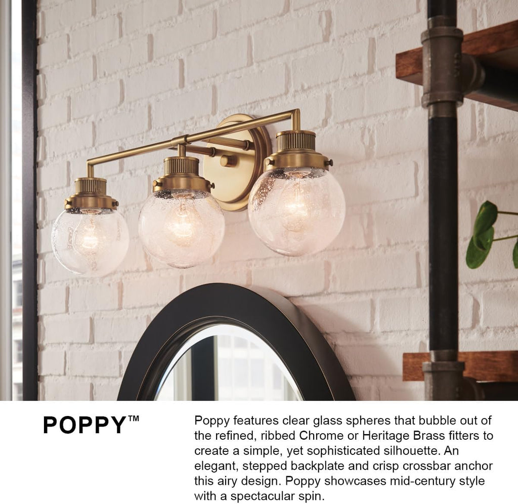 Hinkley Poppy One Light Bathroom Vanity Fixture with Clear Seedy Glass, Chrome
