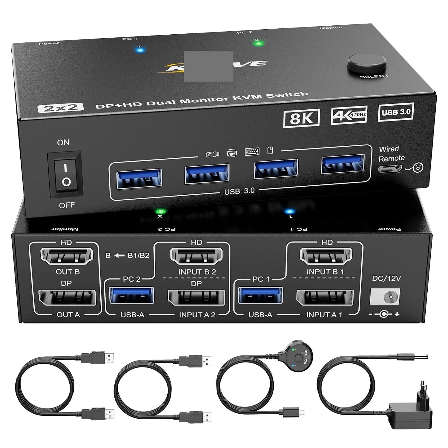 8K KVM Switch 2 PC 2 Monitors, Display Port + HDMI Dual Monitor KVM Switch for 2 PC Share 2 Monitors and 4 USB 3.0 Devices(DH with AU Plug)