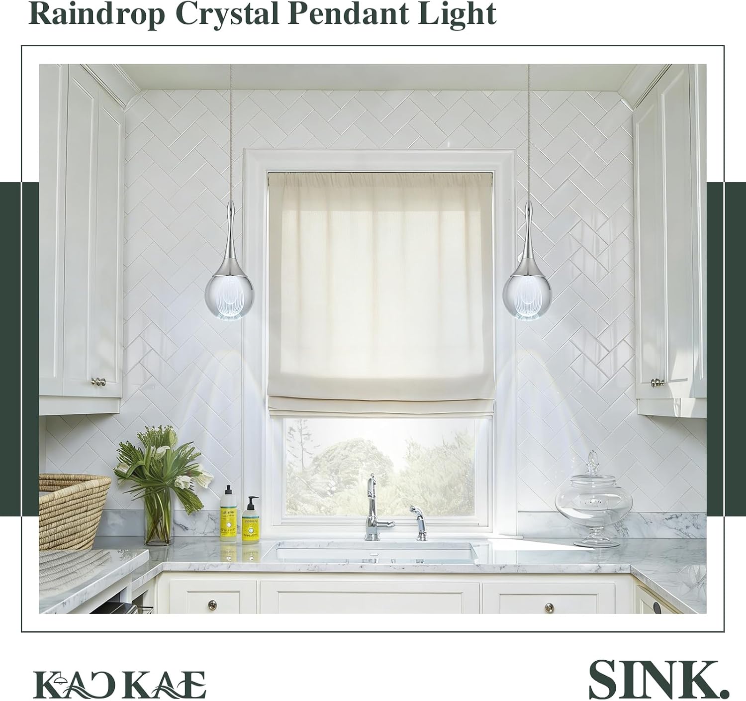 LED Pendant Light Kitchen Island Raindrop Crystal Pendant Lights Dimmable Chrome Modern Hanging Light for Bedroom Bathroom Living Room 6000K Cool White, 3 Pack