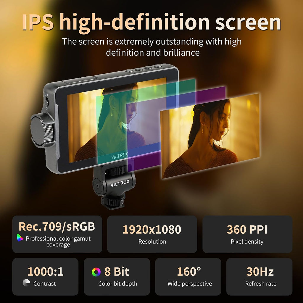 VILTROX Camera Field Monitor Touchscreen Camera Monitor, Full HD 1920x1080 Video Monitoring, 3D Lut, RGB Parade with Sunshade Hood and Battery for Sony Canon Nikon (DC-550 PRO)