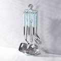 Stainless Steel Kitchenware Seven Pieces Set with Hanging Holder Ceramic Handle Kitchenware Cooking Utensils Set Dishwasher Safe Metal Kitchen Utensils Set BPA Free, Sky Blue