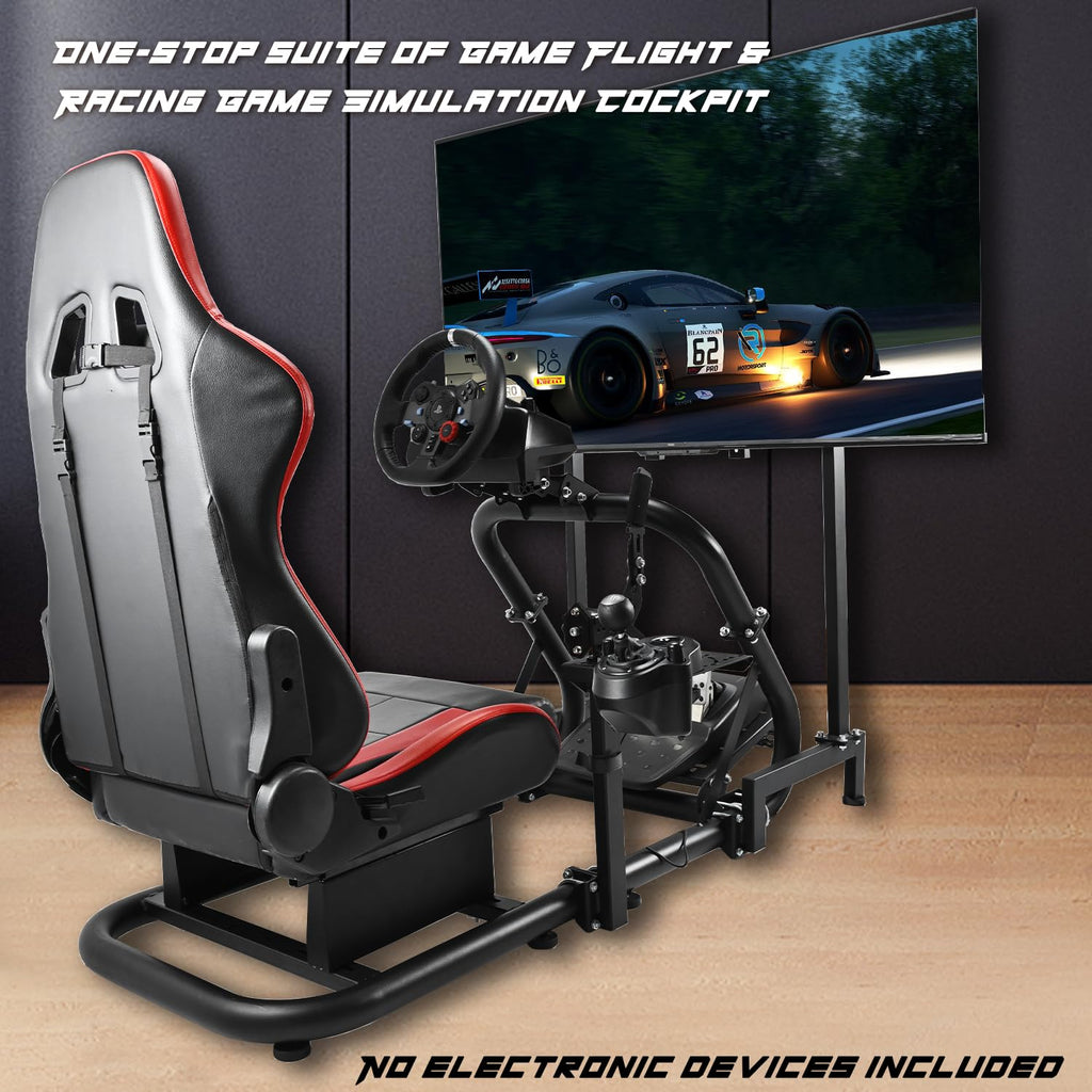 Anman G25 Full Motion Racing Simulator Cockpit Race Seat Equipped with Display Stand Fit for Logitech G25 G27 G29 G920 G923, for Thrustmaster T300RS, for Fanatec Not Included Wheel Shifter and Pedals