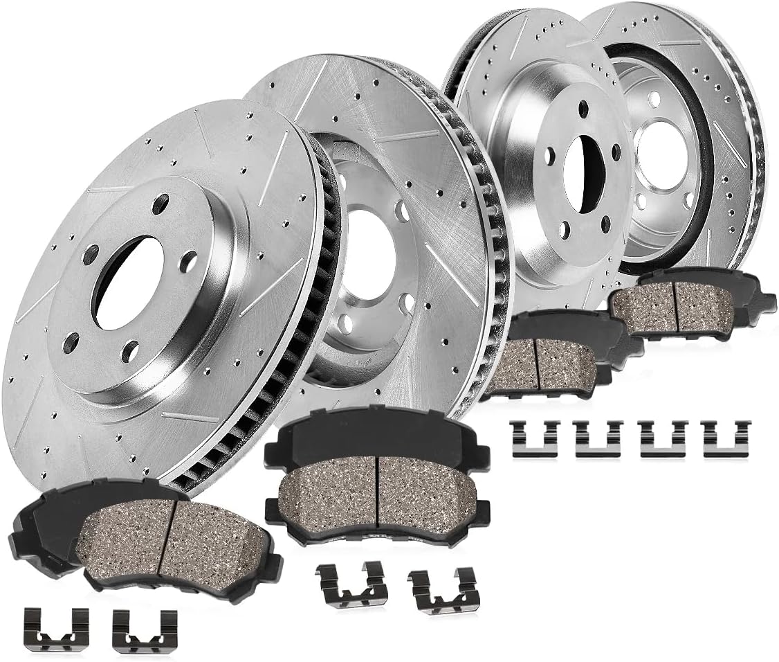 Callahan Brake Parts Front and Rear Brake Kit For Acura ILX 2014-15 | Honda Civic 2013-15 - Drilled & Slotted Disc Rotors with Ceramic Brake Pads + Hardware, EBYK034706