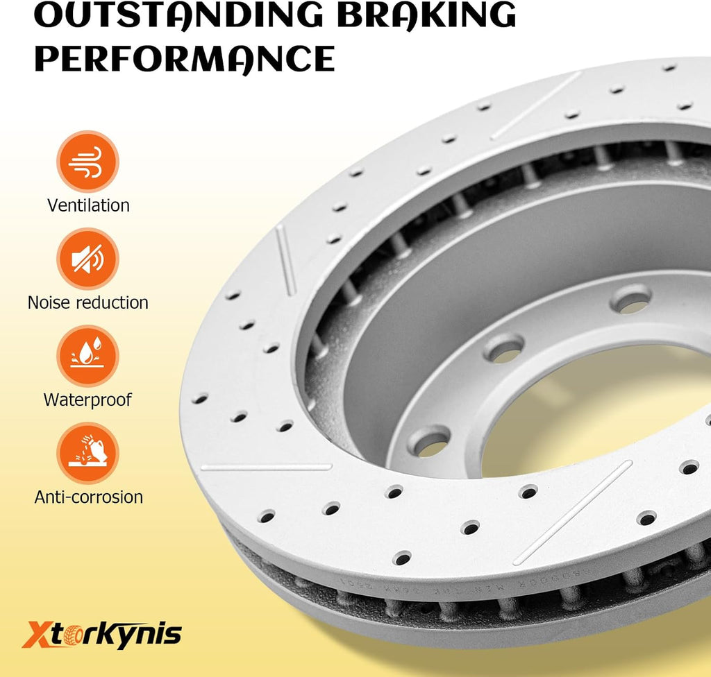 Front and Rear Brake Kit, Drilled and Slotted Disc Brake Rotor With Ceramic Pads for Honda Civic 2006 2007 2008 2009 2010 2011