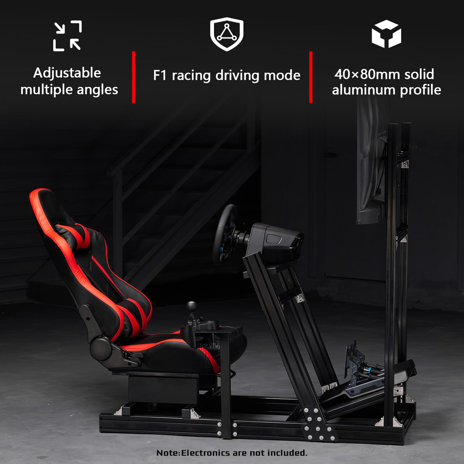 Dardoo F1 Racing Simulator Cockpit with Seat Display Frames Solid profile 40 x 80 mm Wheel Stand Fit for Logitech G920 G923, for Thrustmaster T300RS Without Wheel, Pedal, Handbrake and Monitor
