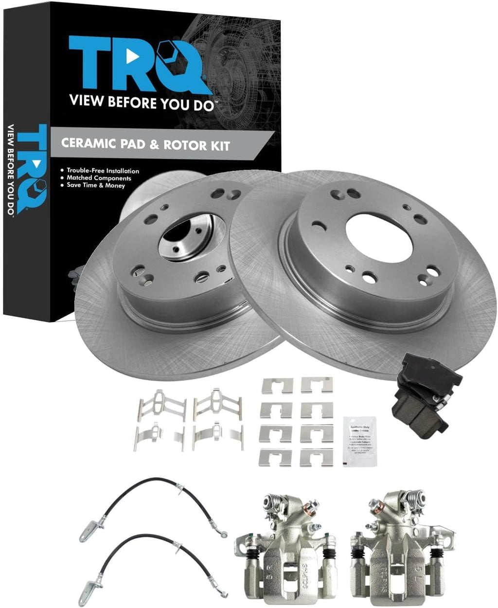 TRQ Rear Brake Pad and Rotor Set Ceramic Calipers Compatible with 2006-2011 Honda Civic