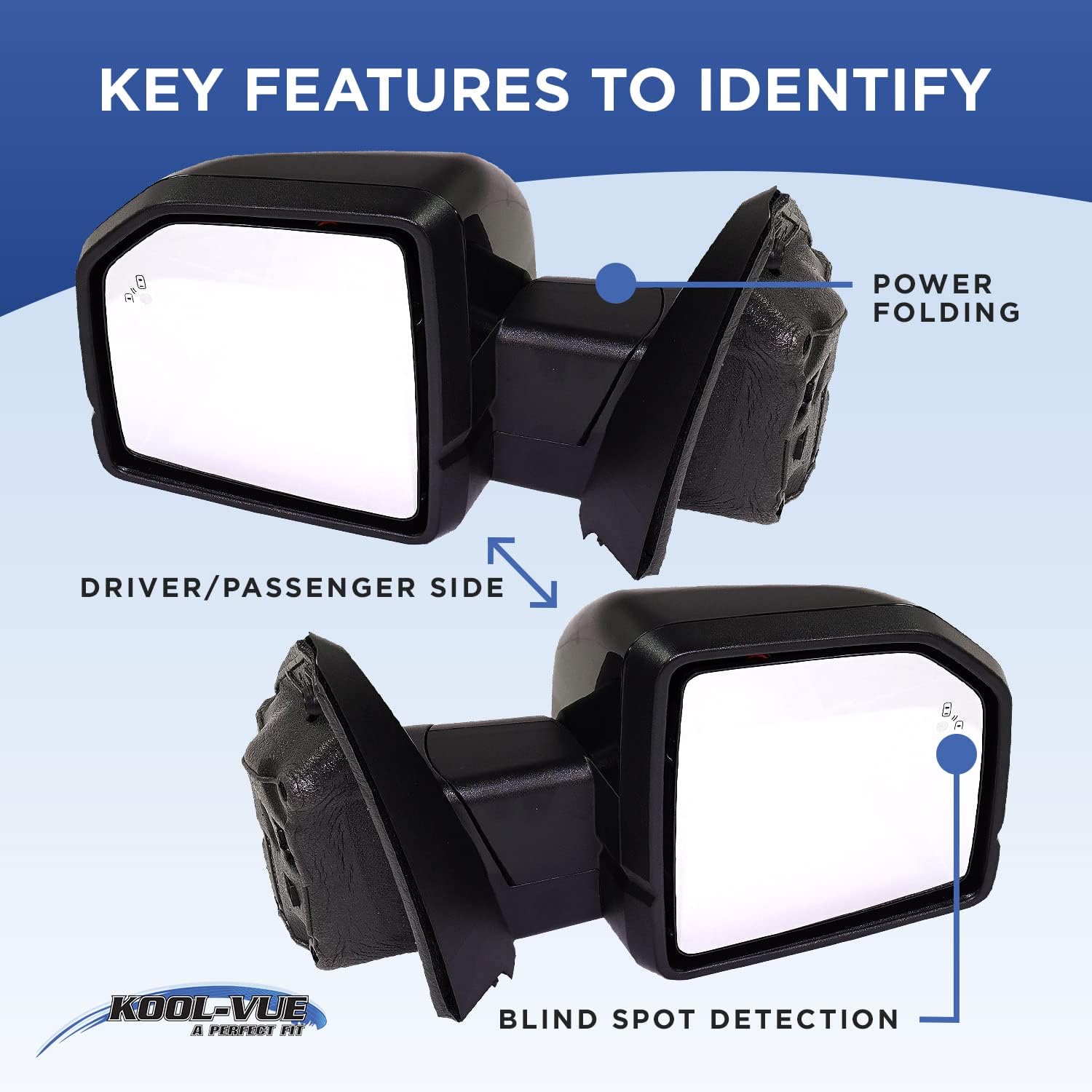 Kool Vue Mirror Compatible With Acura RDX 2007-2012, Paintable, Power, Heated, Manual Folding, Passenger Side