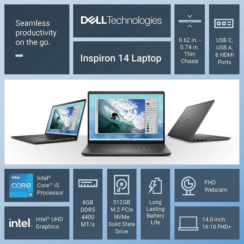 Dell Inspiron 14 Inch Laptop Computer, 14' 16:10 FHD+ IPS Display, 13TH Gen Intel i5 Processor Up to 4.6GHz, 32GB DDR5 RAM, 2TB SSD, Long Battery Life, Windows 11