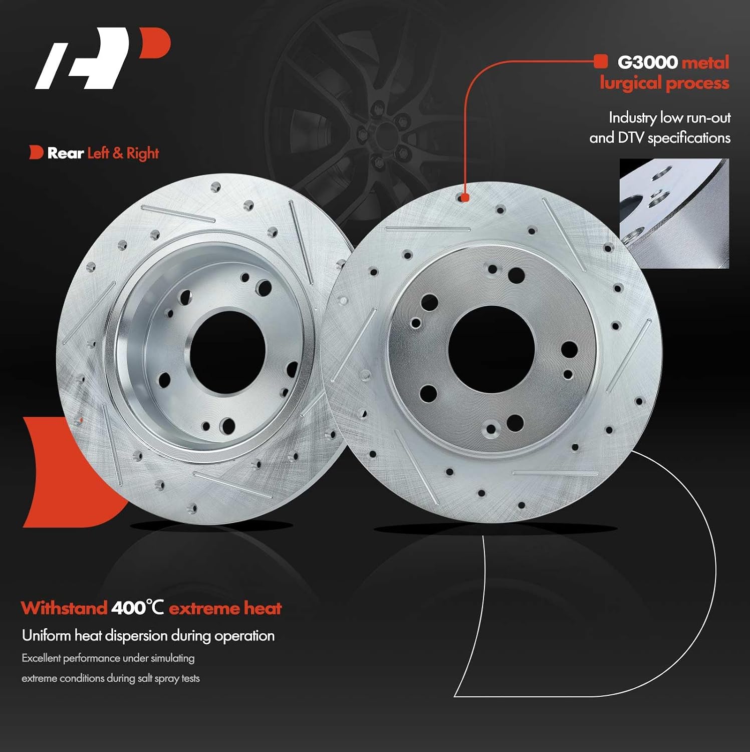 A-Premium 12-PC Set Front and Rear Drilled and Slotted Disc Brake Rotors + Ceramic Pads Kit Compatible with Select Honda & Acura models - 2006-2011 Civic, 2007-2010 CSX