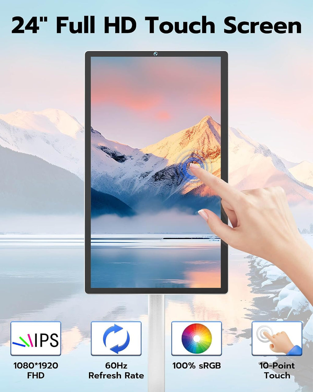 Anweller 24' Portable TV Tablet, Touchscreen Portable Monitor with Stand on Wheels, 24-inch Wireless Touch Screen Smart Mobile Movable Rolling TV, 8000mAh Battery Operated, 8GB RAM + 128GB ROM