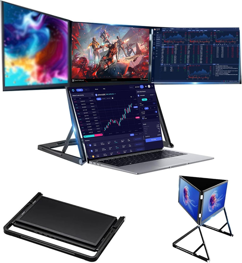 Upgraded 3rd Triple Aero 15.6 Pro Max 3 Screen Monitor, 15.6' Fhd 3 Screen Display with USB-C & HDMI, Triple Portable Monitor for Laptop, 1080p Fhd Extended Laptop Screen Extender for Office (1 Set)