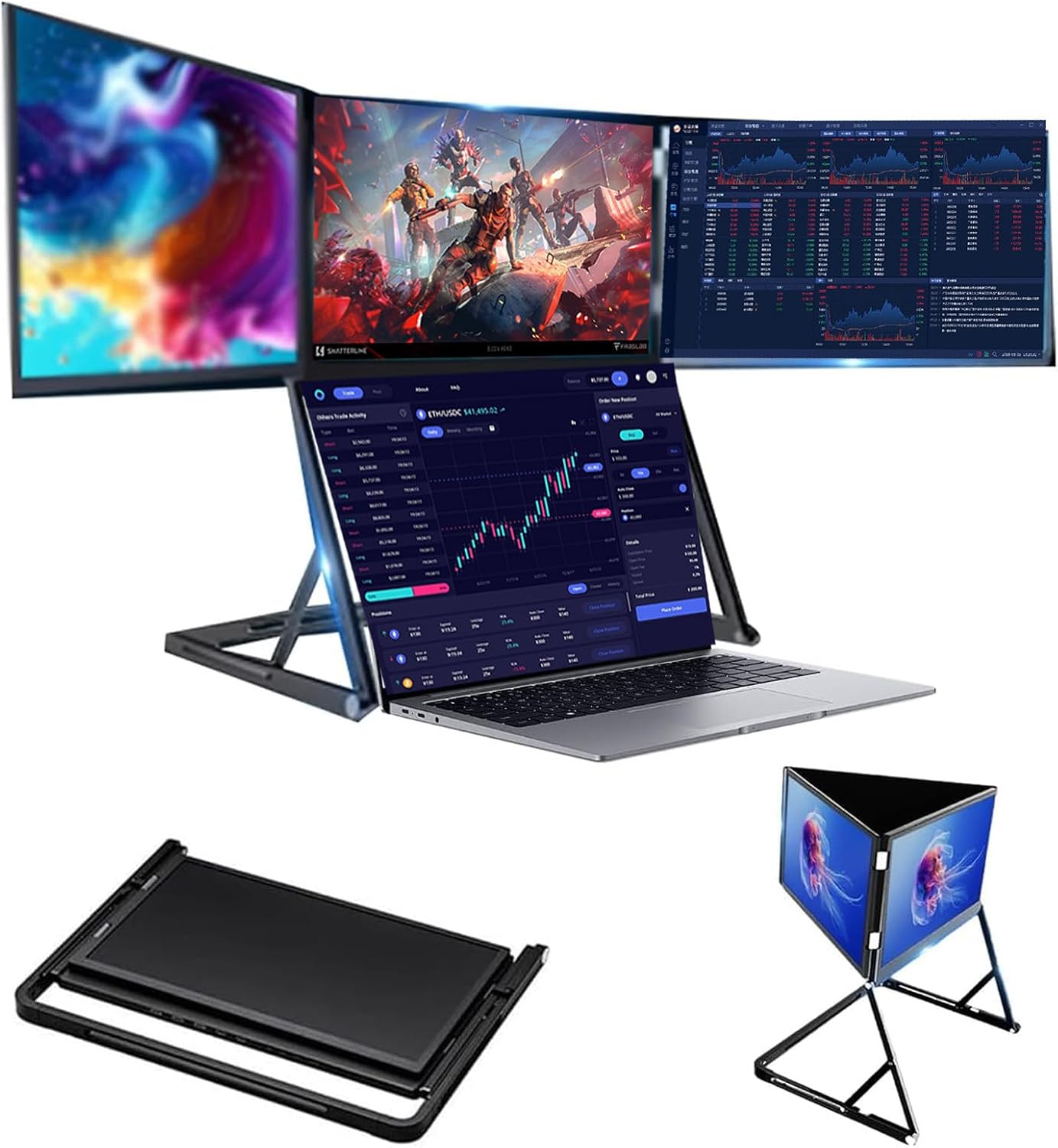 Upgraded 3rd Triple Aero 15.6 Pro Max 3 Screen Monitor, 15.6' Fhd 3 Screen Display with USB-C & HDMI, Triple Portable Monitor for Laptop, 1080p Fhd Extended Laptop Screen Extender for Office (1 Set)